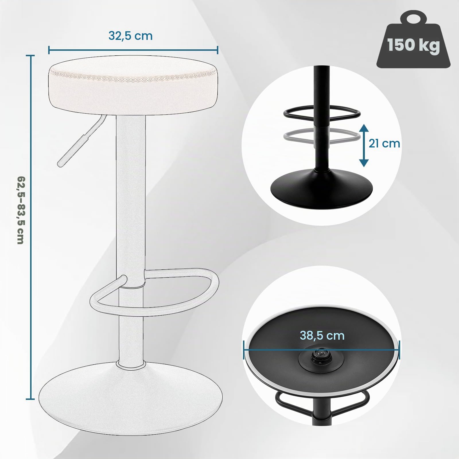 EUGAD Tabouret de Cuisine Haut Pivotant Avec Repose-Pieds, Bar Rond à Hauteur Réglable, Siège Rembourré en Similicuir Vintage, Marron, 1085BY-1