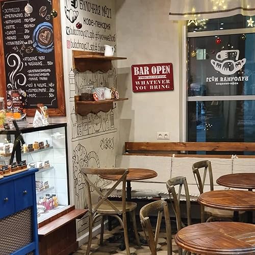 Miniatura 6 de YOYI ART Letreros de barra de metal vintage para el hogar  Bar Open Whatever You Bring, carteles retro de cerveza de estaño para cueva de hombre,