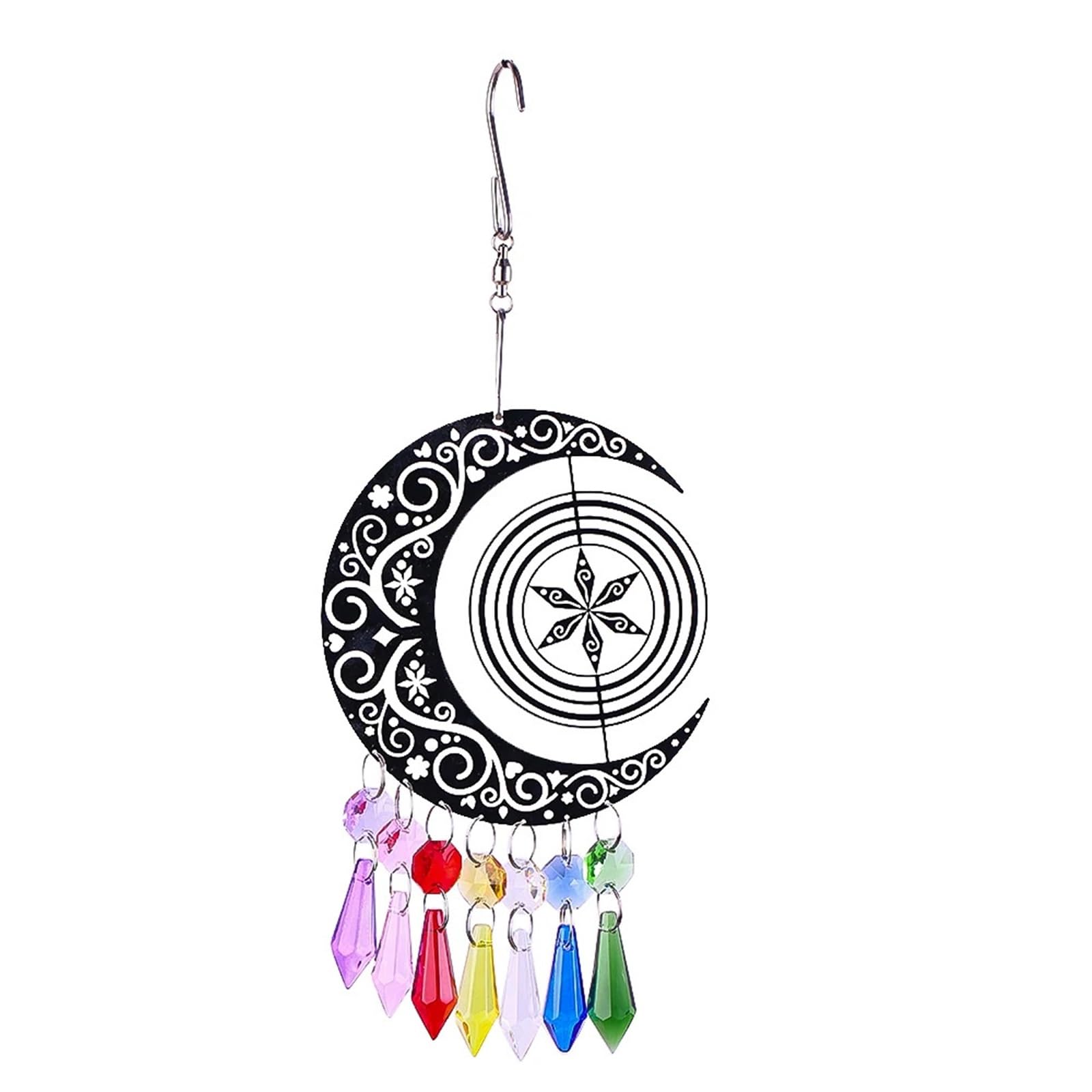 Ppqiru One Color Patterned Engraved Moon Snowflake Rotating Hollow Crystal Glaze Octagonal Bead Wind Chime Garden Hanging Decoration For Decoration