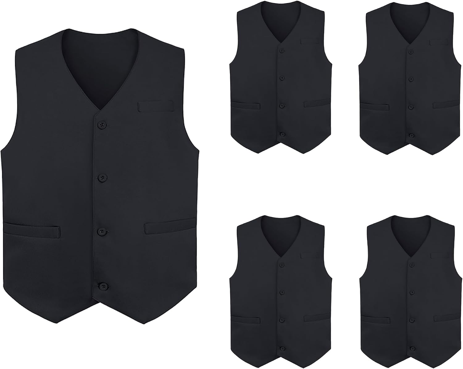 TopTie 5 Packs Unisex Waiter Uniform Vest Bartender Waitress Workwear with Pockets