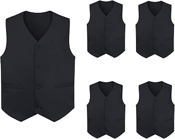 TopTie 5 Packs Unisex Waiter Uniform Vest Bartender Waitress Workwear with Pockets