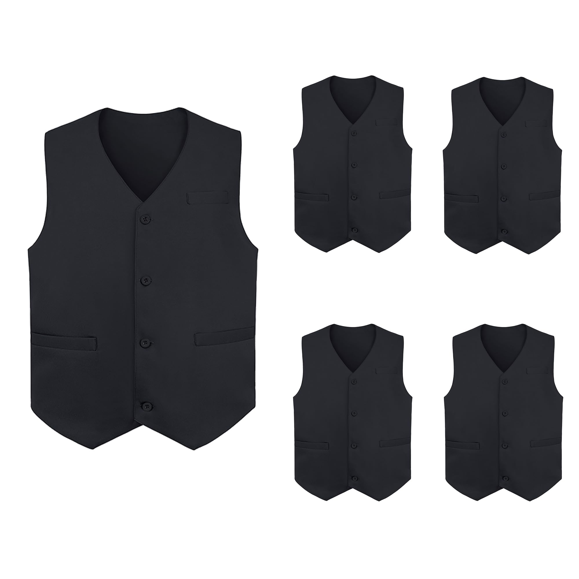 Top Tie 5 confezioni Gilet da Uomo, Unisex Cameriere Uniforme Gilet Barista Cameriera Botton Abiti da lavoro con tasche