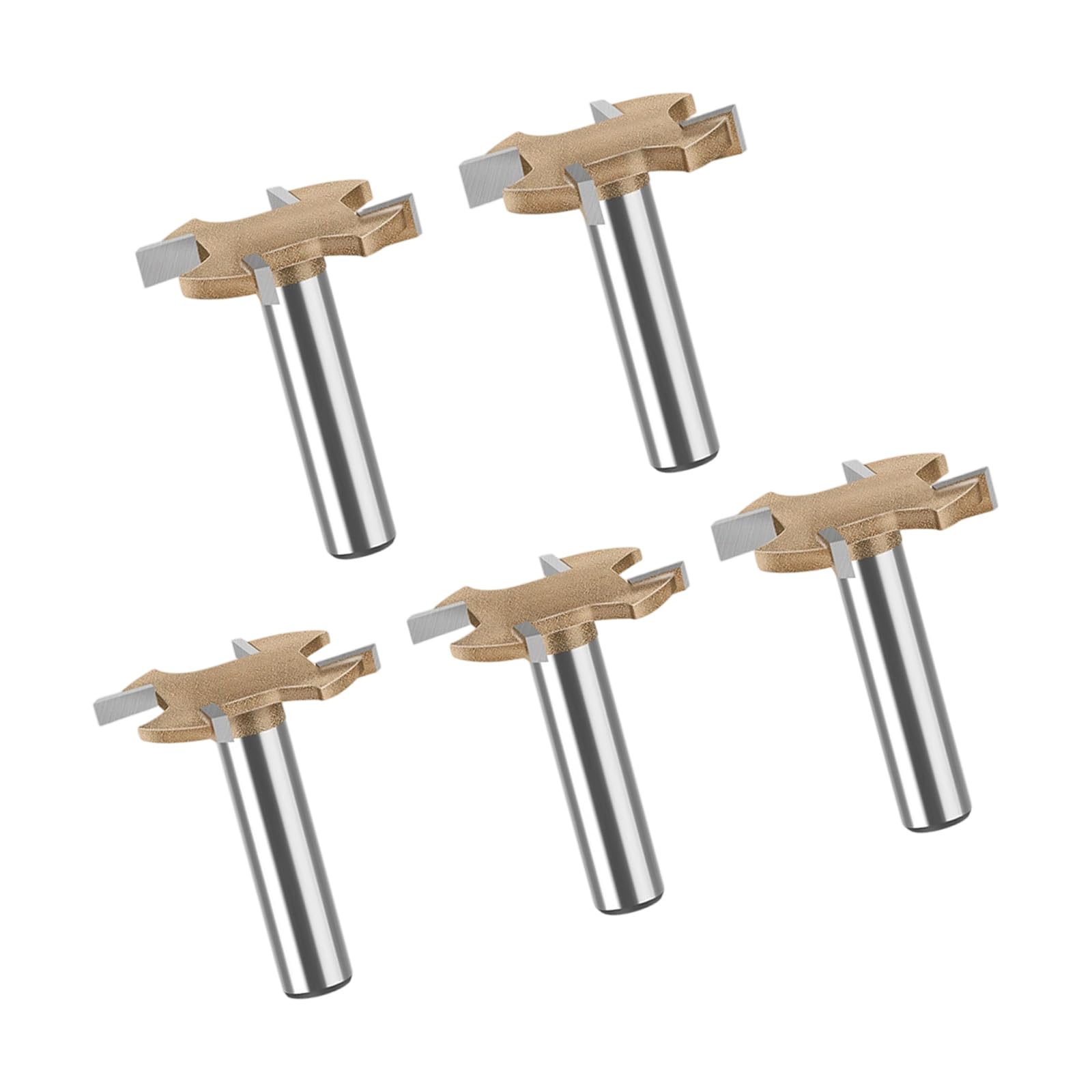 Newft 5 Piece Set 8Mm Steel T Type Grooving Cutter 4 Flute High Accuracy For Engraving And Joineries Work Multiple Flute Woodworking Tool
