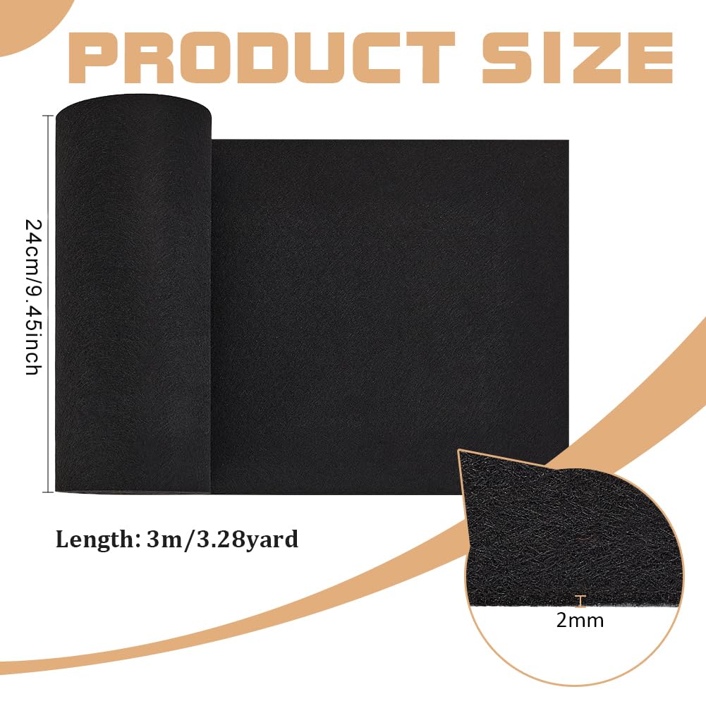 BENECREAT Black Polyester Felt Fabric Roll, 3m x 24cm, 2mm Thick, Ideal for Crafts Sewing, Quilting - Image 2