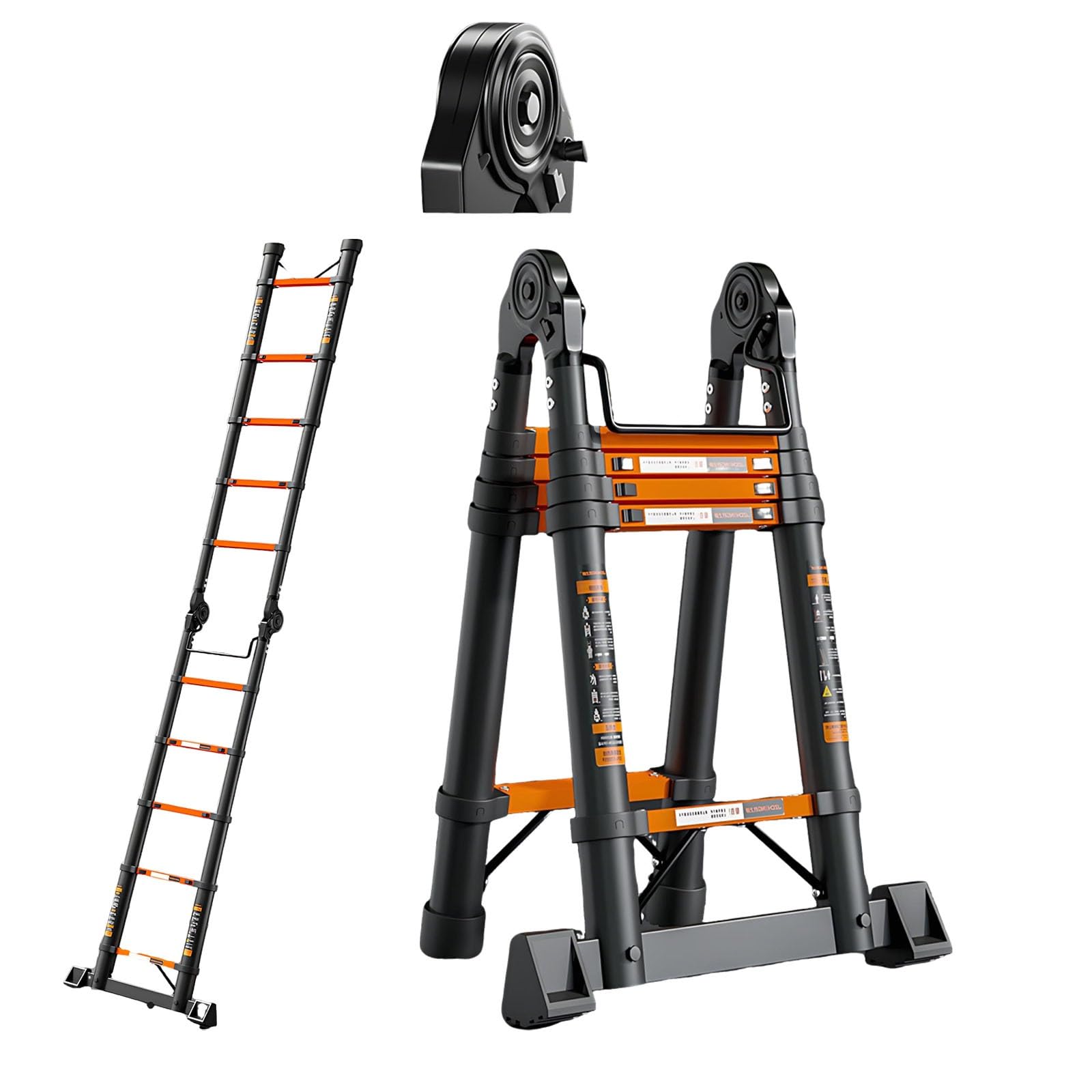 11.2FT-24.3FT Multi-Purpose Telescoping Ladder, A-Frame Steel Extension Folding Ladder with Triangle Support Rods, 330lbs Capacity, EN131 Approved for Home Work(2.9M)