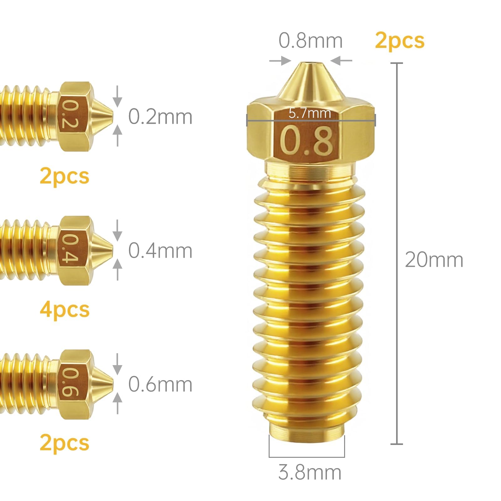 Dysze mosiężne kompatybilne z Kobra 3/S1 – Zestaw 10 szt. mosiężnych dysz do drukarki 3D (0.2/0.4/0.6/0.8mm), trwałe i dokładne, do szybkiego druku 3D