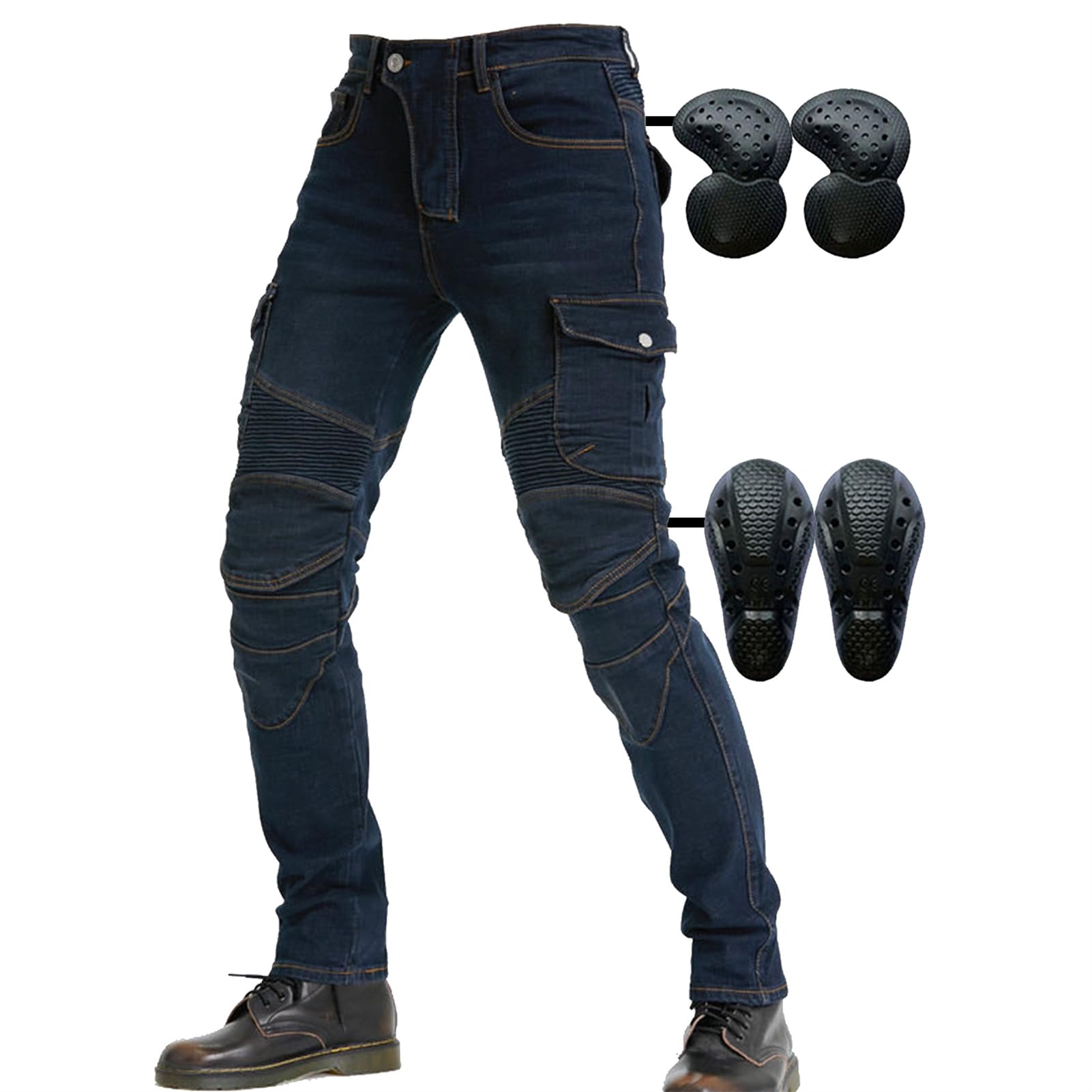 Donna E Da Uomo Pantaloni Da Moto,Motorcycle Jeans Stretch Biker Anti-Caduta Motociclista Pantalone Multitasche Con 2 Protezioni Ginocchia E 2 Protettori Anca (Style-6,XS)