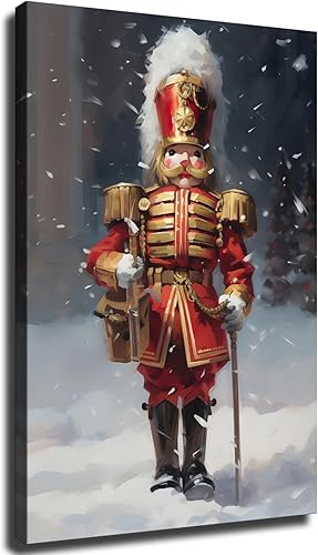 HTCARWAT Arte de pared vintage de Navidad, impresiones de escena de acuarela de invierno, cascanueces de Navidad, Nochebuena, lienzo para decoración