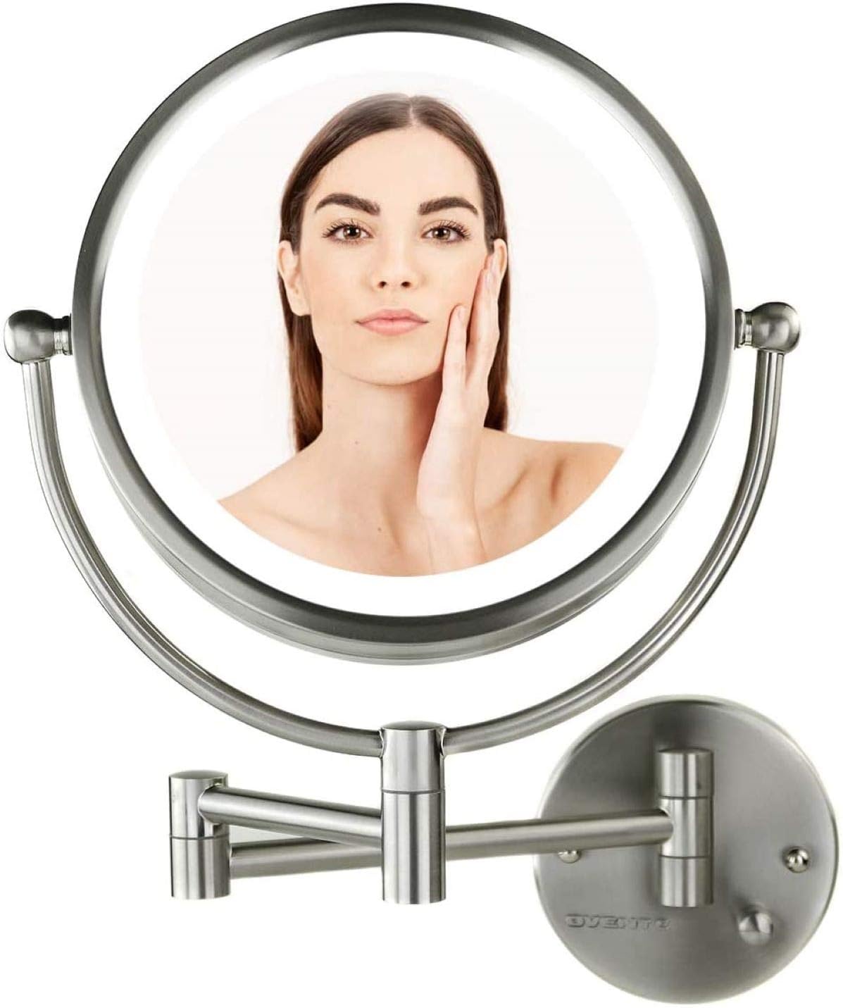 Creative Product Ovente 8.5'' Hardwired Lighted Wall Mount Makeup Mirror, 1X & 7X Magnifier, Spinning Double Sided Round White LED, Dimmer Switch, Extend & Fold, Retractable Arm, Nickel Brushed MPWD3185BR1X7X Hot Deals Ovente 8.5'' Hardwired Lighted Wall Mount Makeup Mirror, 1X & 7X Magnifier, Spinning Double Sided Round White LED, Dimmer Switch, Extend & Fold, Retractable Arm, Nickel Brushed MPWD3185BR1X7X