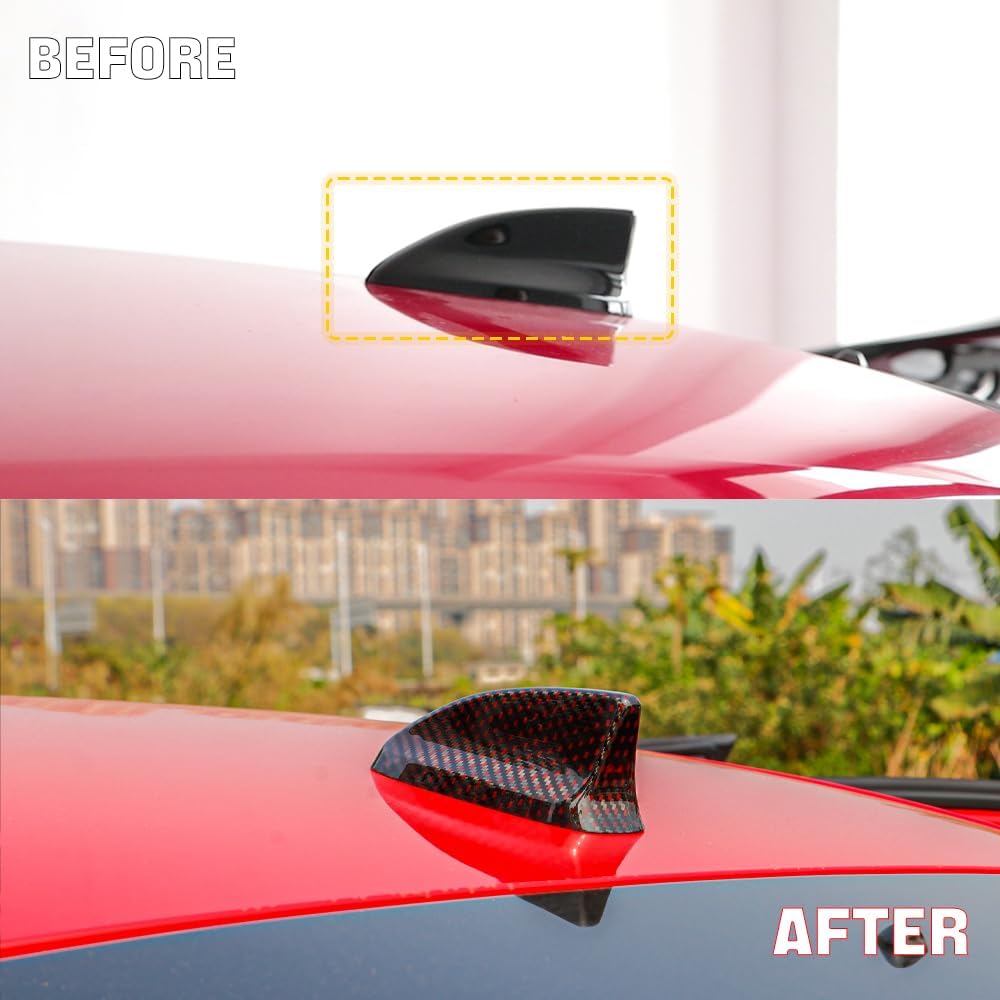 JSWAN Carbon Fiber Car Roof Shark Fin Antenna Base Cover Trim Fit for 11th Gen Civic Type R FL5 Typer Roof Aerial Radio Signal Base Antenna Toppers Cover(Red Black)