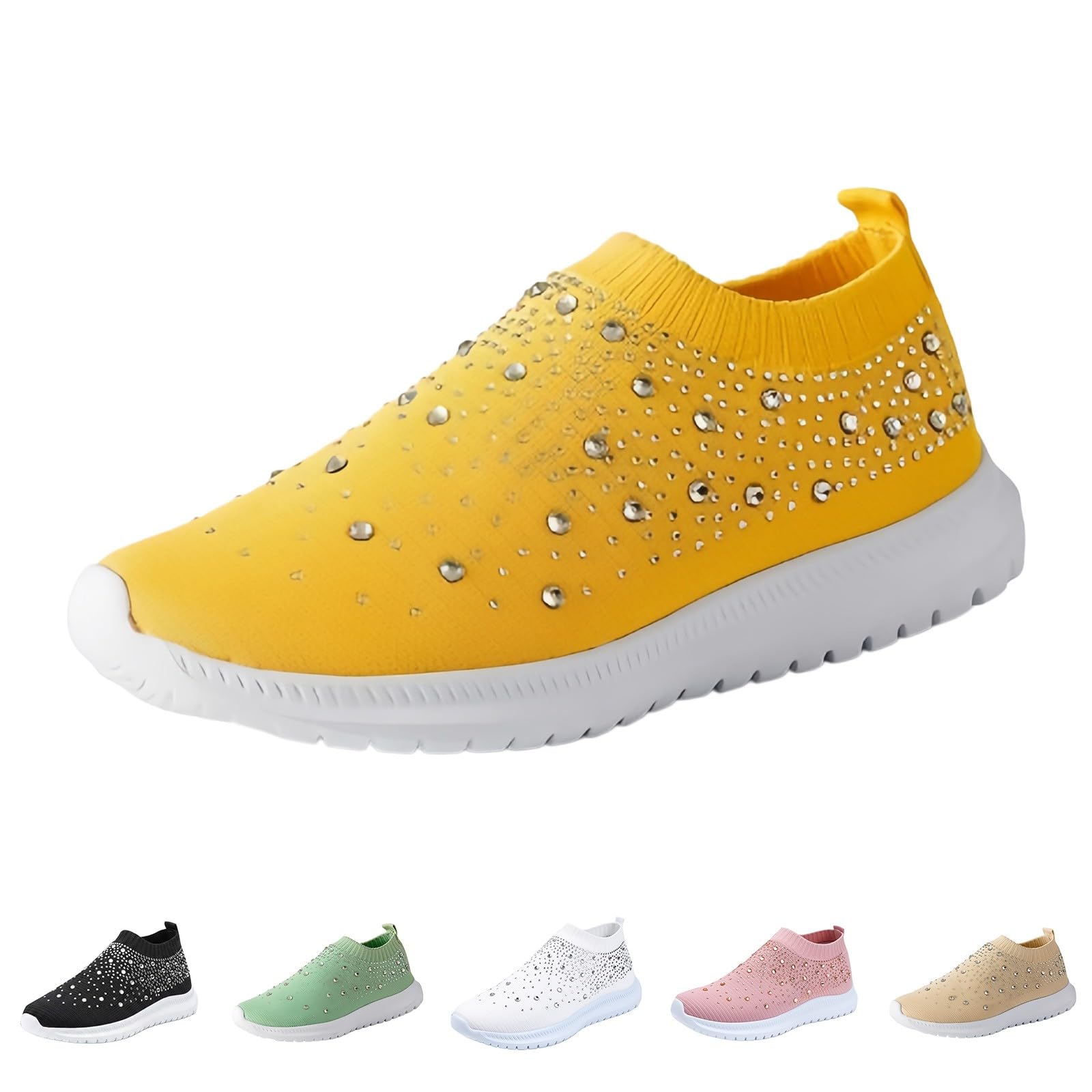 Scarpe da ginnastica da donna glamour con strass a maglia, senza lacci, con strass, per vacanze, crociere e feste