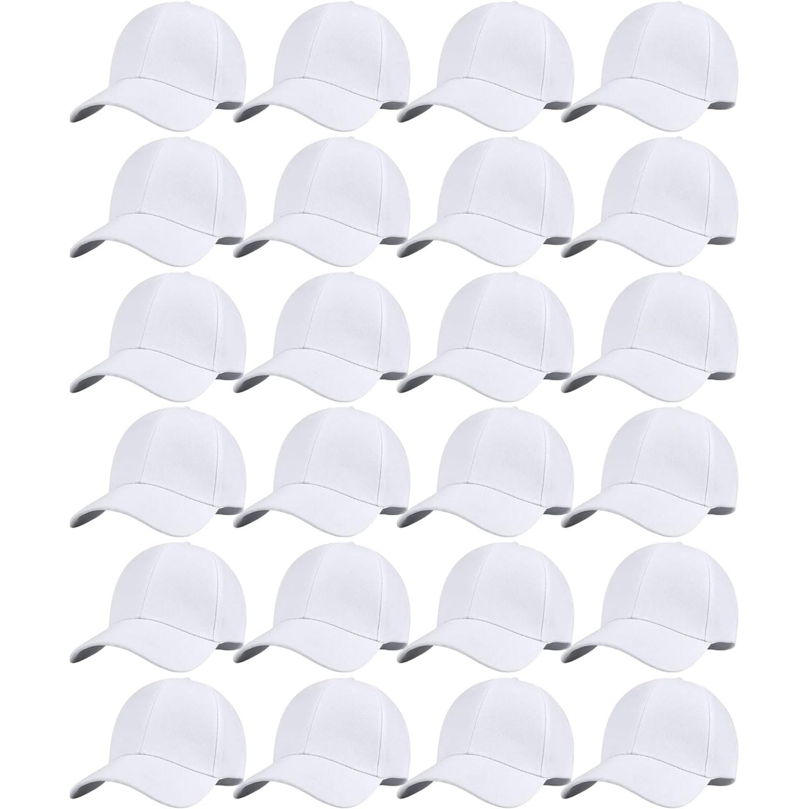 LePvo 24 Pcs Blank Baseball Cap Adjustable Back Strap Plain Blank Camouflage Hat Unisex Baseball Cap for Trucker Men Women (White), Black, 6.75