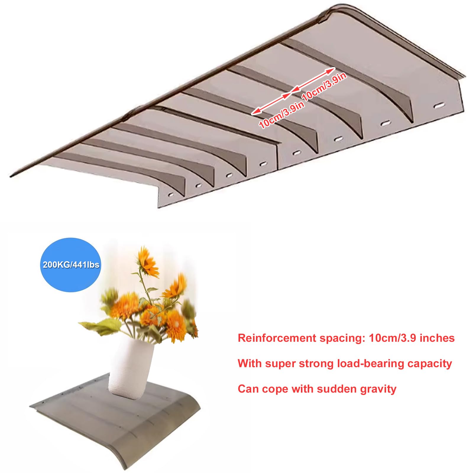 Tettoia marrone per porta in PC, copertura antipioggia, tenda da sole per finestre, tetto ad arco, resistente ai raggi UV, protezione solare, per giardino all'aperto (40 x 80 cm/16 x 32, facciata)