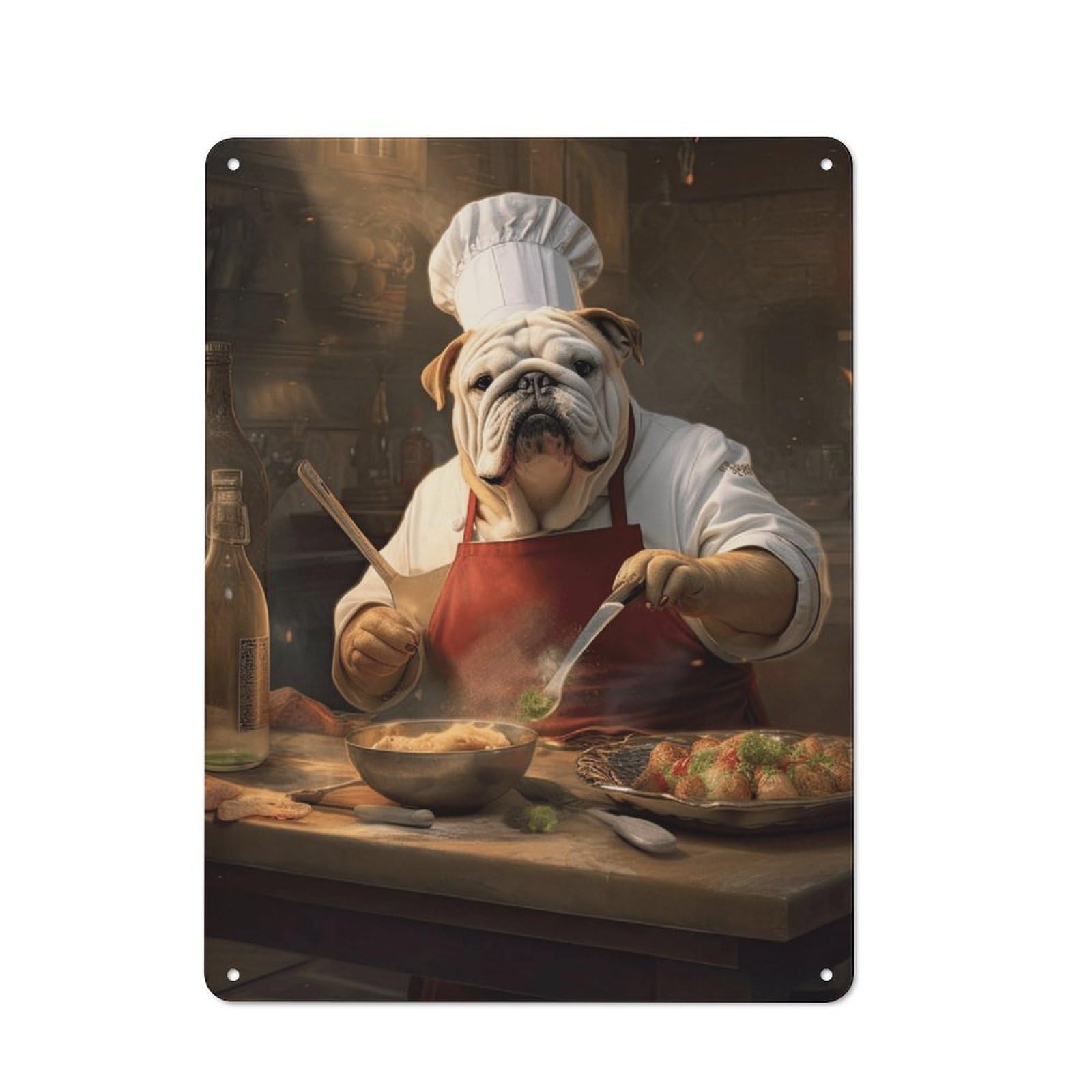 Bulldog Chef Cooking Metal Wall Art Sign 40x30cm, Vintage Vintage Wall Decor for Lounge, Study, Pub Or Wall Gallery
