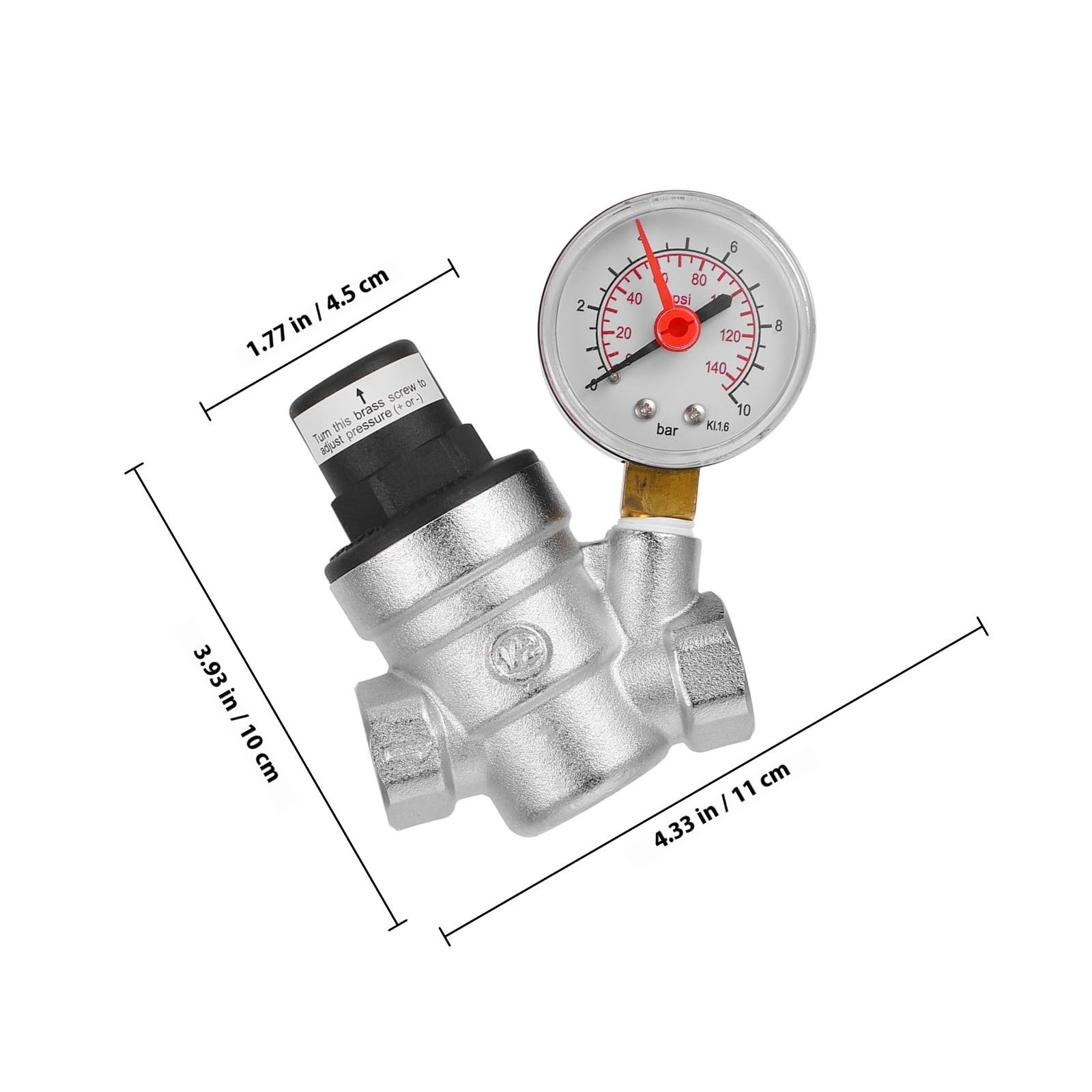Verchromtem Messing Wasserdruckregler mit Manometer Pn16