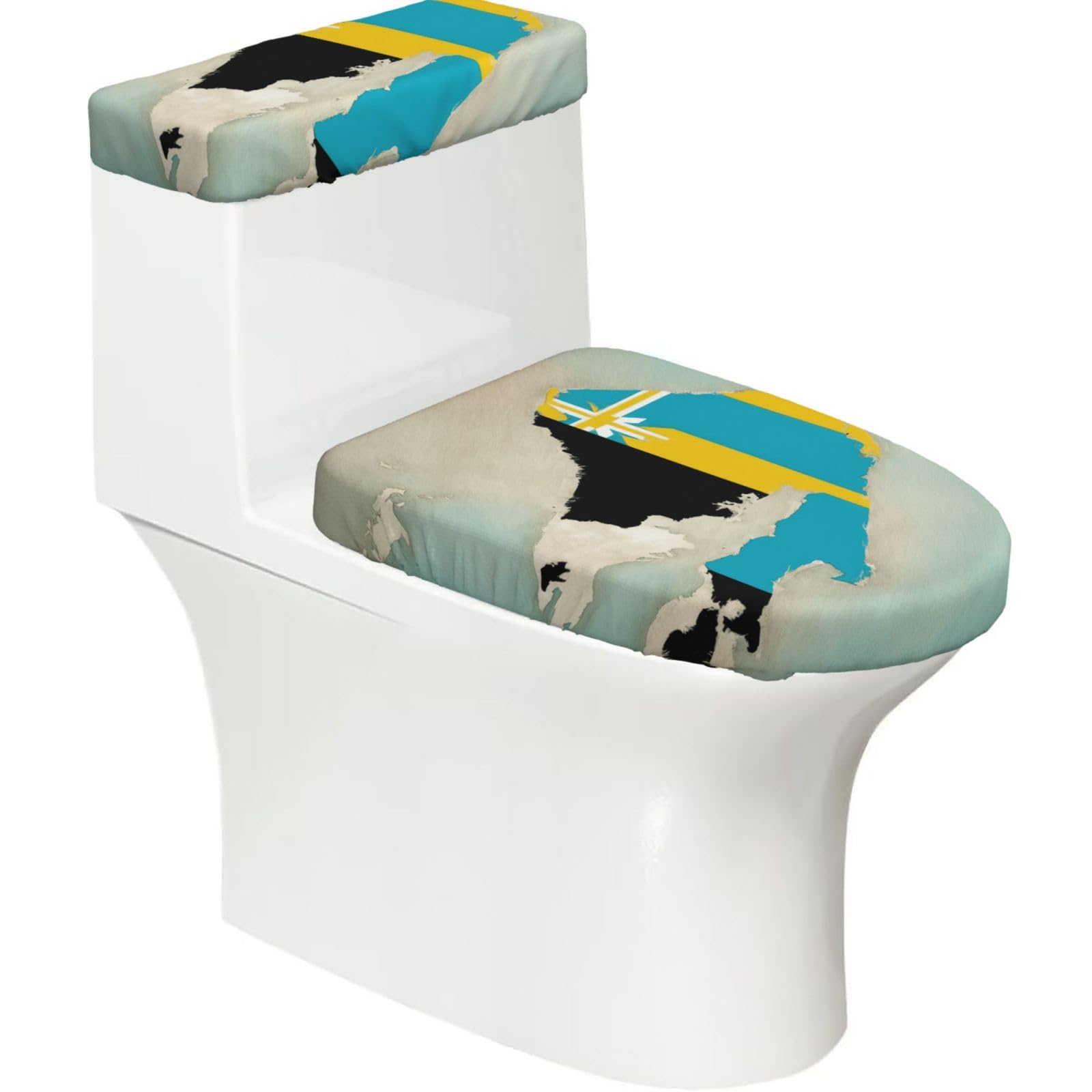 Bahamas Position Flag Map Print Bathroom Decor Toilet Lid Cover And Tank Covers, Restroom Accessories Fits Most Round