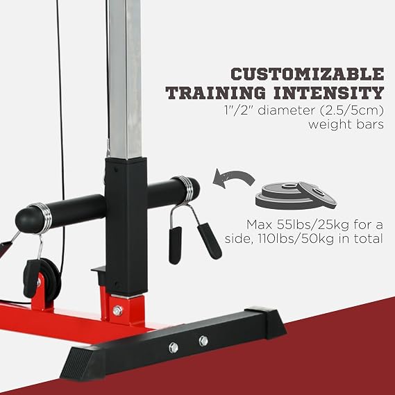 SPORTNOW Lat Pull Down Machine with Adjustable Seat, High and Low Pulley Cable Machine with Flip-Up Footplate, Multi-Function Home Gym Fitness Equipment