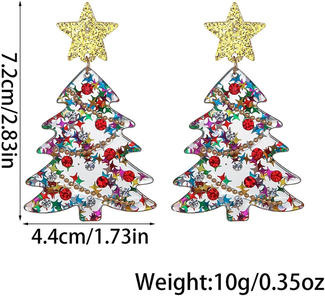 Acrylic Christmas Tree Earrings for Women Colorful Green Christmas Tree Dangle Drop Earrings Cute Xmas Pentagram Earrings Sparkling Rhinestone Xmas Tree Earrings Lightweight Christma Holiday Winter Party Jewelry - Image 4