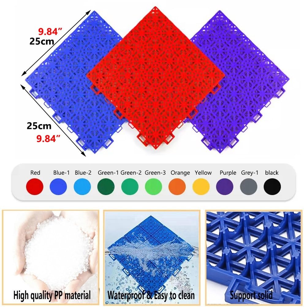 Piastrelle modulari ad Incastro da 25 cm per campi da Basket, Adatte per pavimentare superfici in Aree Come terrazze, Piscine, patii, scantinati e palestre. 16 Piastrelle per Confezione.