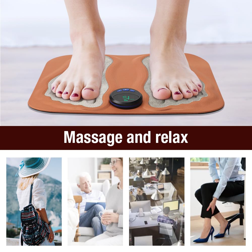 Elektrisches EMS Fußmassagegerät mit 15 Intensitätsstufen | kabellose Fernbedienung für flexible Nutzung, sanfte Fußmassage zur Entspannung müder Füße für Zuhause & Büro