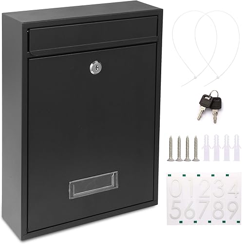 Buzones para exterior, buzón de bloqueo de montaje en pared, buzón de seguridad con llave de bloqueo y tres juegos de números de buzón de correo