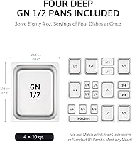 Vista 8 de WILPREP Calentador de alimentos comercial de 4 bandejas, mesa de vapor de 40 cuartos de galón, bandeja de calentamiento eléctrico de 1200 W