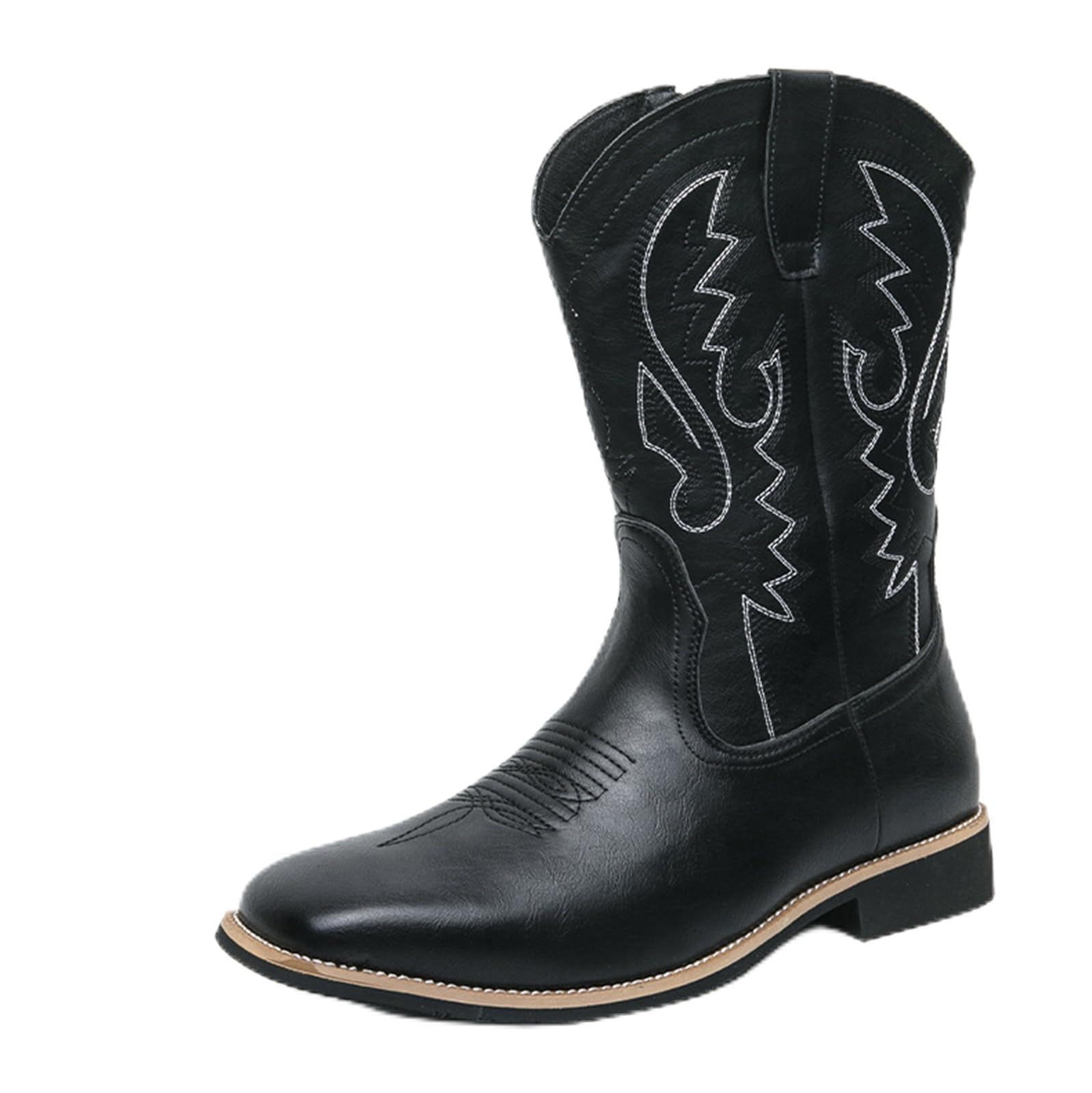 Stivali da Cowboy da Uomo Stivali Western retrò Ricamati | Stivali in Pelle Sintetica Mezzo con Cerniera Laterale Polpaccio Suola in Gomma Antiscivolo Ballo Country Moto