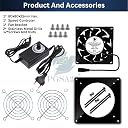 PGSA2Z 6500RPM Dual Ball Bearing 8025 Computer Fan with AC Plug, DC 12V High Airflow Fan, 110V-240V AC Speed Controller, Ideal for DIY Cabinet, Chassis, Machine, Server, and Workstation Cooling Fan gallery image