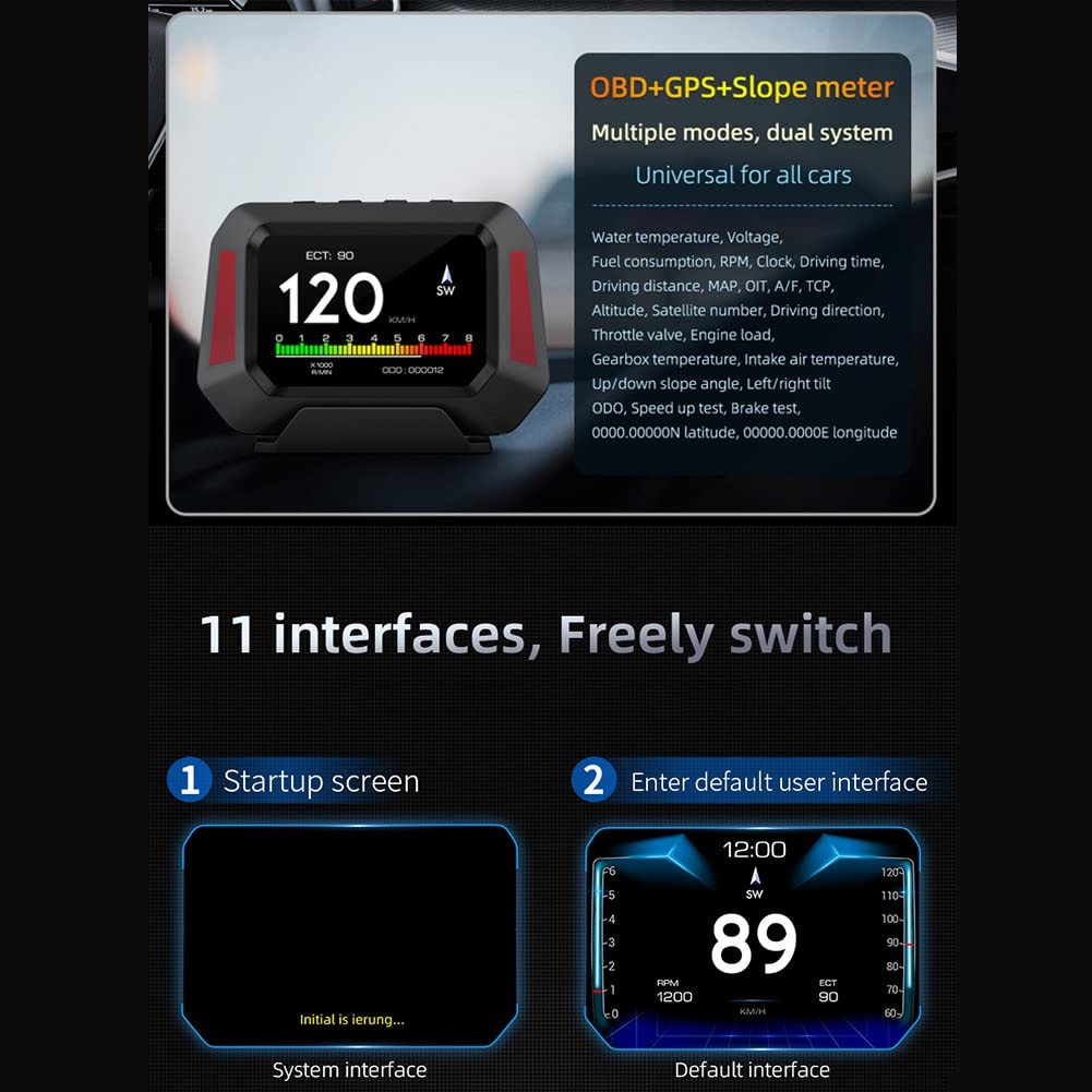Quatavo Head Up Obd2 & Hud Display, Auto Fili, Hud Modello Y Display Retrofit Per Auto Obd2, P21 Hud Auto Tester Gps Strumento Diagnostico Cruscotto Auto Obd Lcd Monitor