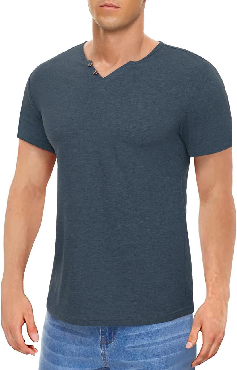 Men's Casual Slim Fit Basic Henley Short/Long Sleeve Fashion T-Shirt - Image 3