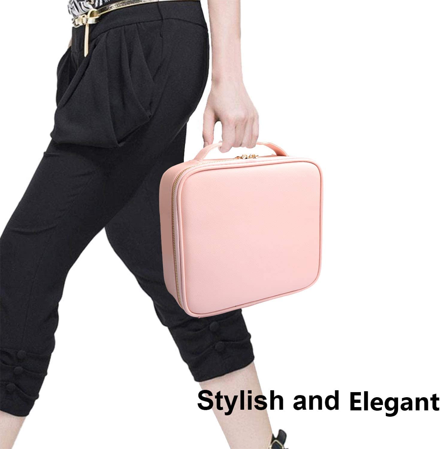 Bvser Travel Makeup Case, PU Leather Portable Organizer Makeup Train Case Makeup Bag Cosmetic Case with Adjustable Dividers for Cosmetics Makeup Brushes Women (Pink) 3