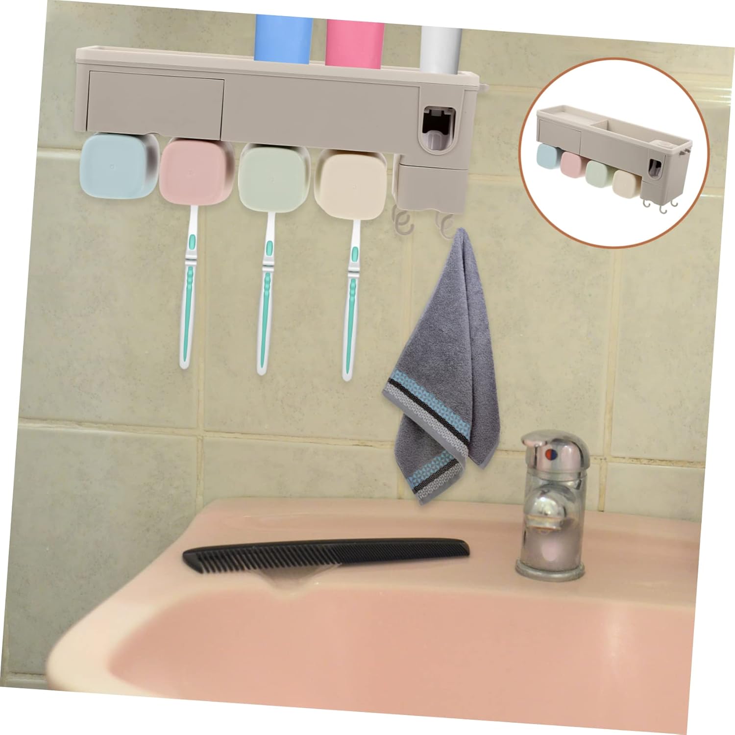 Wall-Mounted Toothpaste Dispenser and Toothbrush Holder Set Automatic Toothpaste Squeezer Storage Rack for Bathroom Sturdy Plastic Space-Saving Organizer for Home