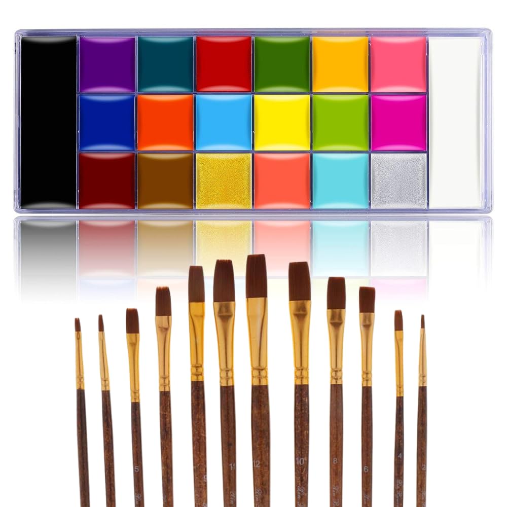 THR3E STROKES Face Paint Makeup Palette Professional 20 Colors Body Paint Oil Halloween Cosplay Party Stage Fancy Painting Kit Non Toxic Palette with 12 Flat Brush-picture-39