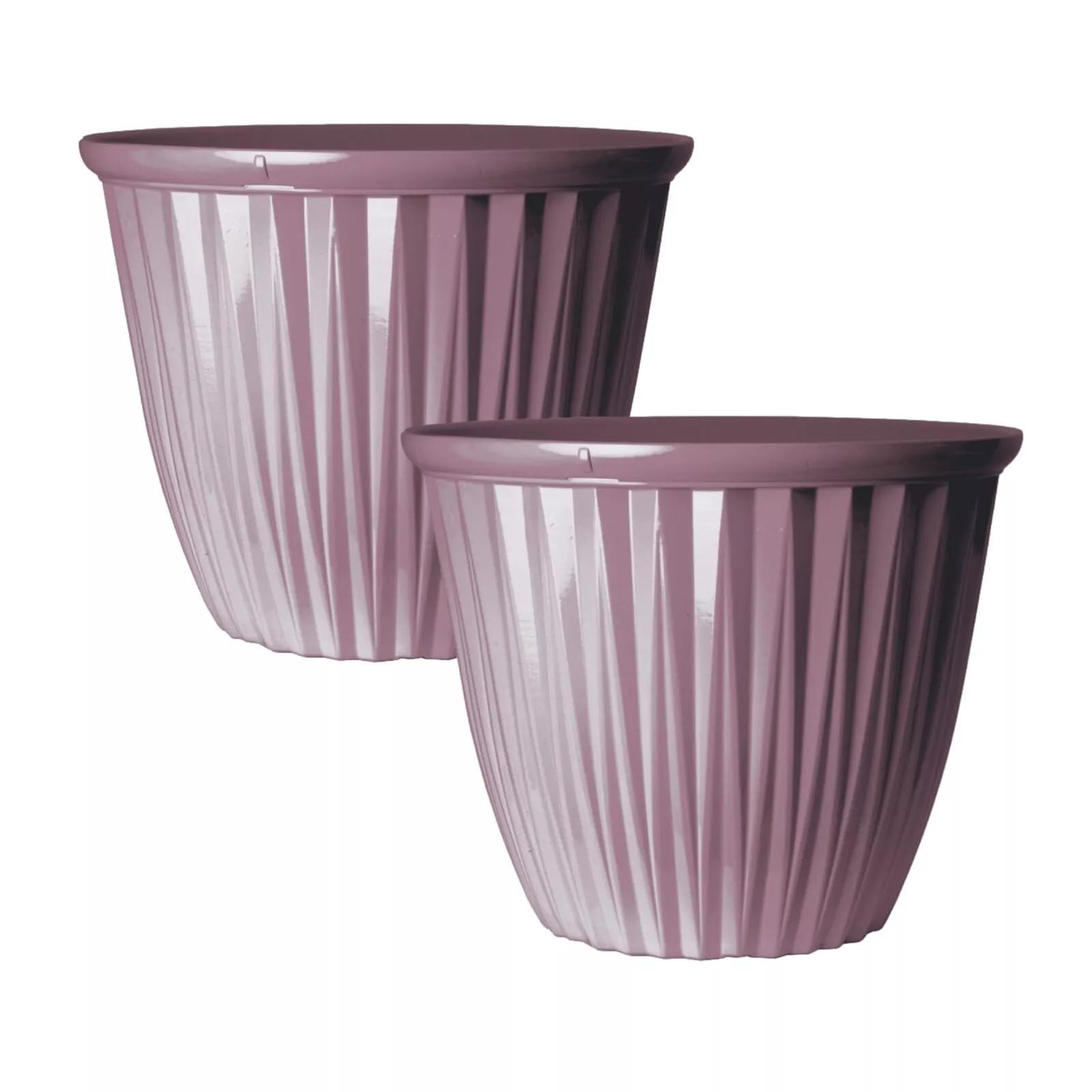 Round Plastic Purple Plant Pot 38cm,15inch Glossy Effect 22L Garden Indoor Outdoor Planter Cover Drainage Holes, Weather, Frost Proof (2)