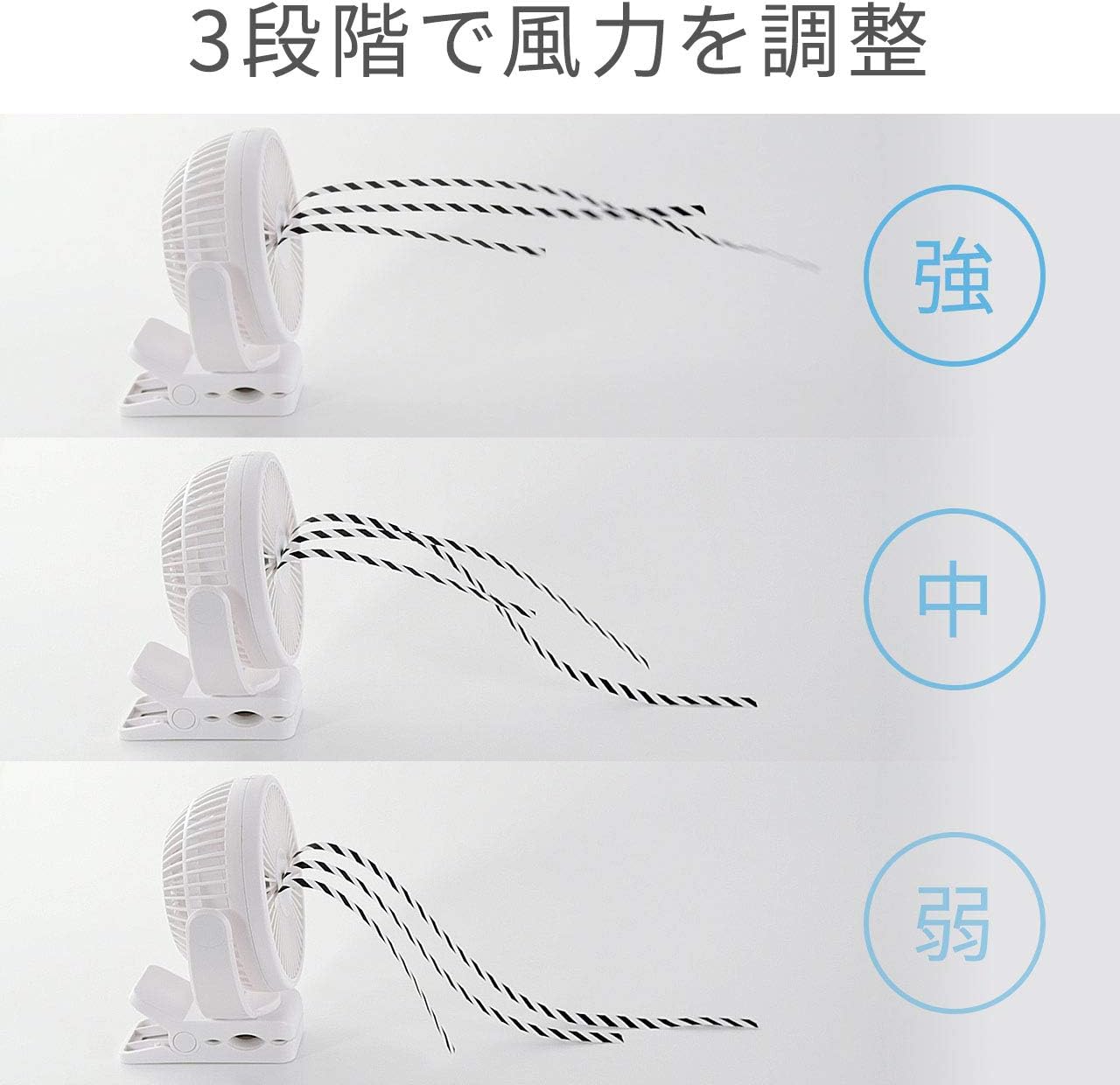 サンワダイレクト USB扇風機 充電式 マグネット/クリップ/直置き 設置 3段階風量 タイマー付き 360° 静音 ブラック 400-TOY039BK