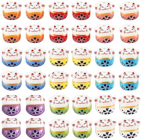 DIYEAH 10pcs Lucky Cat Ceramic Beads – DIY Craft Beads For Jewelry Making & Cat Lovers