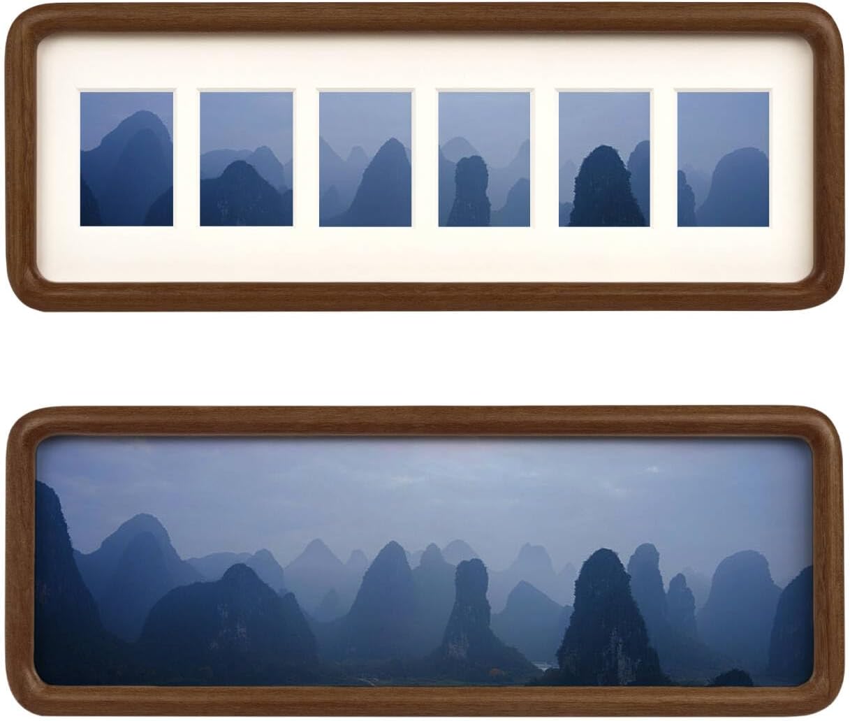 4"x12" Collage Picture Frame with Single Mat, Holds 1.5x2.5 Photos – Wall-Mountable, Horizontal or Vertical Display-6 Openings