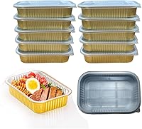 Vista 1 de Sartenes de papel de aluminio de SuiXinCook con tapas, 10 unidades, resistentes, 2 libras, sartén pequeña de papel de aluminio de 8.5"×6