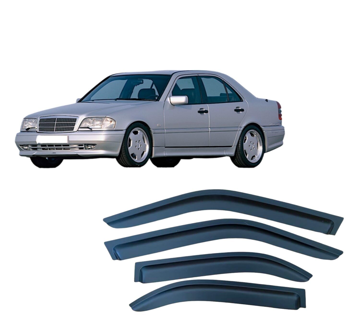 Liufangfc Normal Wind Deflectors For Mercedes-Benz C-Class W202 Sedan 1993-2000 – 4Pc Tape-On Smoked Visors, Weatherproof, Anti-Salt/Snow, Low-Noise