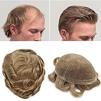 Vista 110 de Toupee para hombres, pieza de cabello completo suizo de encaje para hombre, sistema de reemplazo de cabello humano real para hombres, nudos