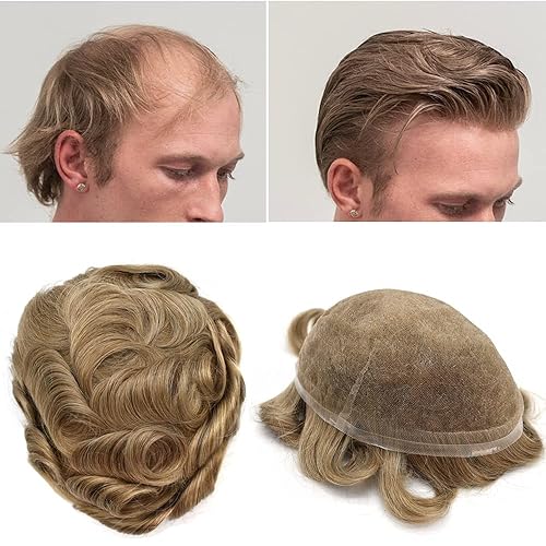 Miniatura 110 de Toupee para hombres, pieza de cabello completo suizo de encaje para hombre, sistema de reemplazo de cabello humano real para hombres, nudos