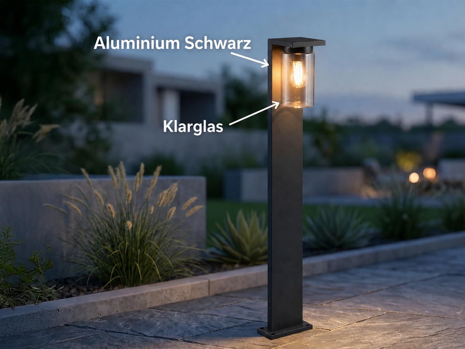meineWunschleuchte Garten-Laterne Schwarz, Wegeleuchte Gartenbeleuchtung, | Höhe 100cm, mit E27 LED, Landhausstil Außenlaterne Wegbeleuchtung für Einfahrten, Gartenwege und Terrasse IP44