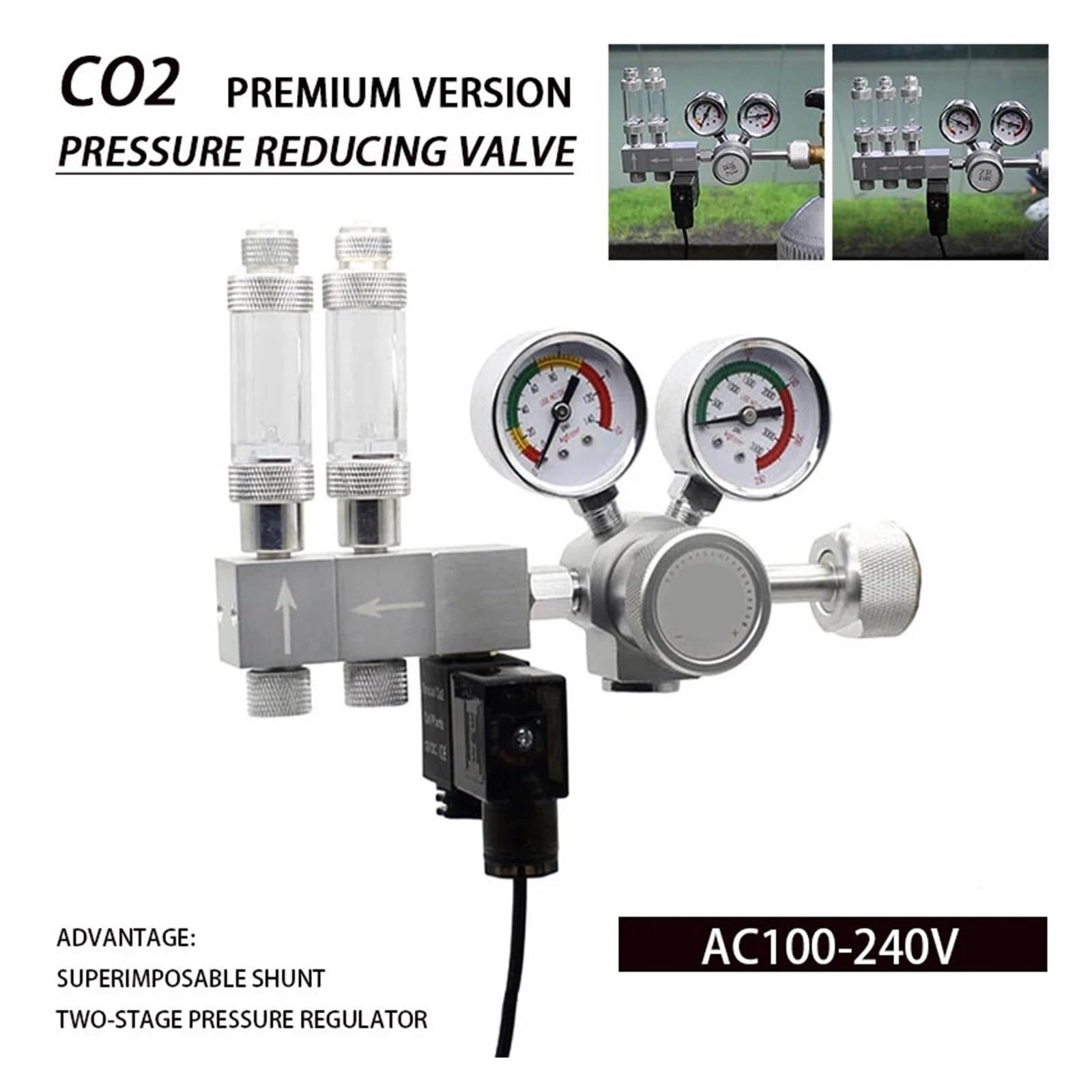 Régulateur de CO2 for Aquarium, Valve de réduction de CO2, Compteur à Bulles, électrovanne, contrôle du CO2, régulation Bipolaire 100-240V(K303C,100-240V-M22)