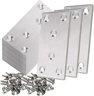LOSYHU 20Pack 4"x2" Silver Flat Mending Plates Flat Bracket, Stainless Steel Mending Joining Plates Repair Fixing Bracket for Wood Furniture Fence