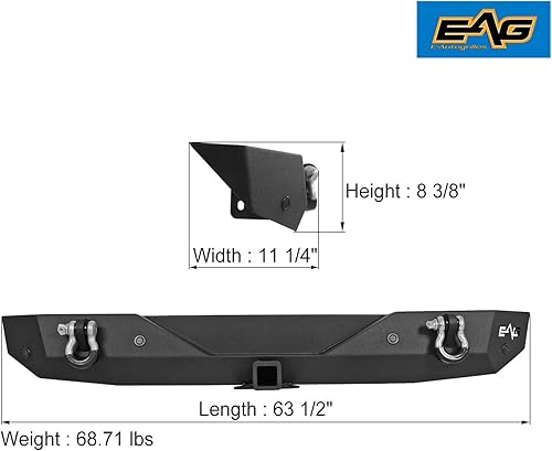 Miniatura 6 de EAG Parachoques trasero Rock Crawler con soporte de sensor de estacionamiento apto para Wrangler JL 18-22