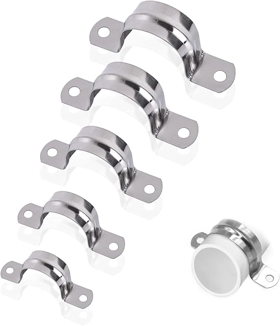 NCOALE Pipe Strap Clamps25 Pack 304 Stainless Steel U Shaped Clamp Two Hole Tube Strap Tension Clips U-Tube Clamp Saddle Clips Hose Clamp for Fixing Bracket of Water Pipe (20/25/32/40/50 mm)