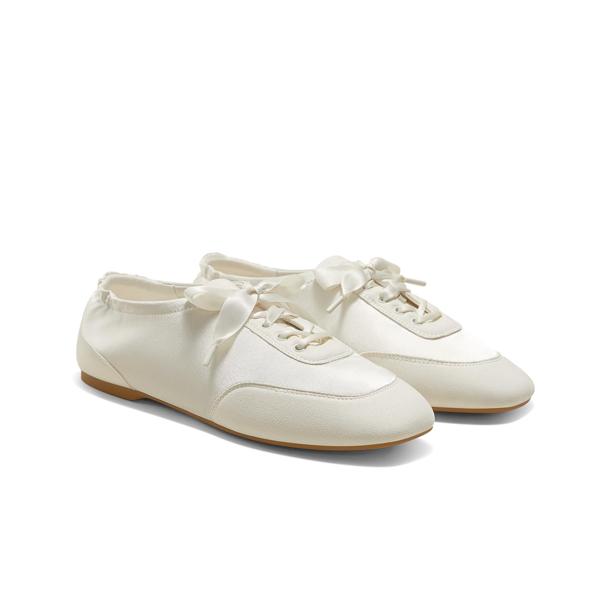 VIVAIA Cristina Square-Toe Lace-Up Satin Sneakerina with Dual Lace Styles