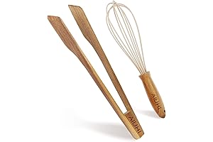 Wooden Tong and Egg Whisk Set, Kitchen Cooking Set for All Needs