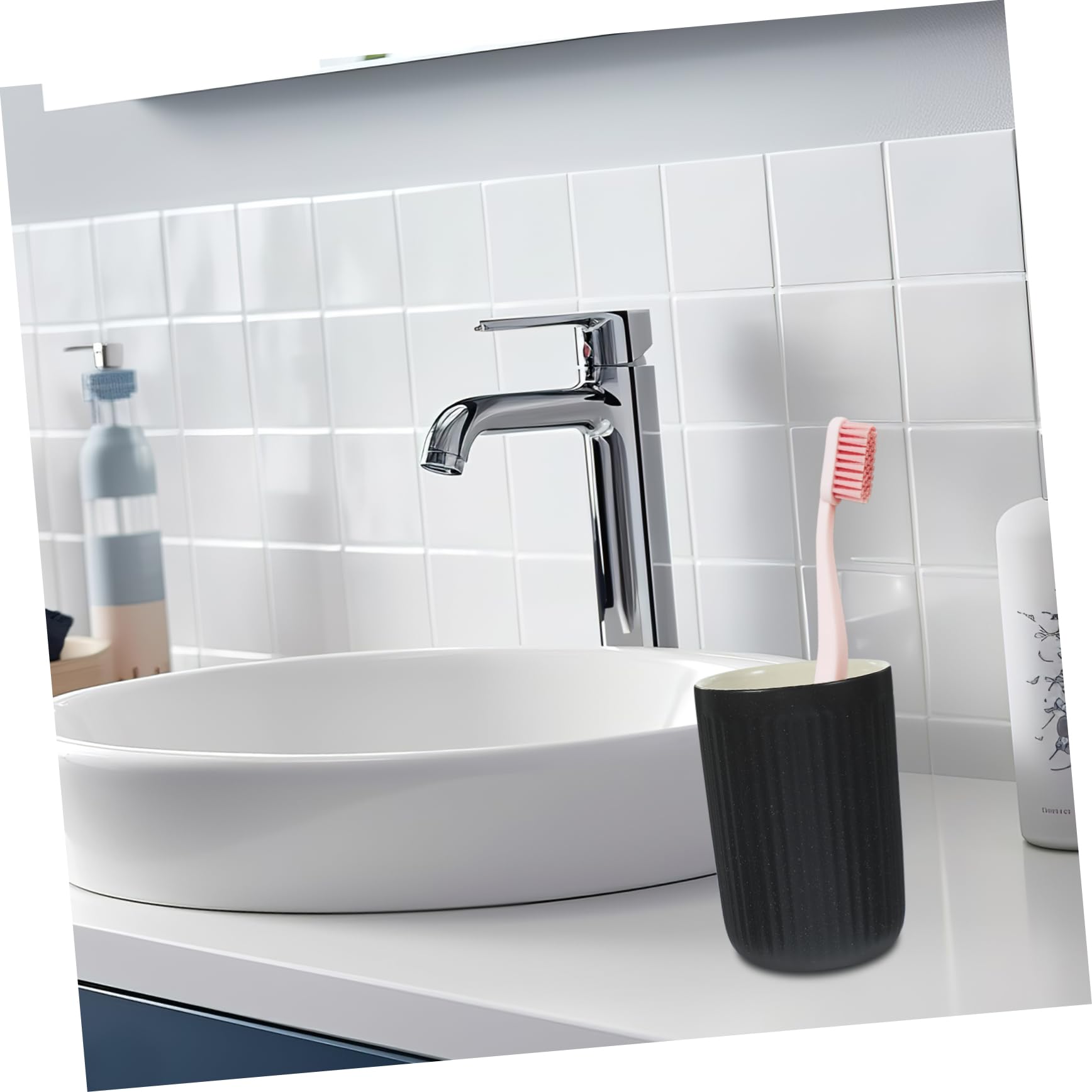 Anneome 2piezas Cepillo de Dientes de Cerámica Retro Tazas de Baño Reutilizables Vaso para Cepillo de Dientes Enjuague Bucal Vaso de Agua Pequeño Negro Líneas Verticales