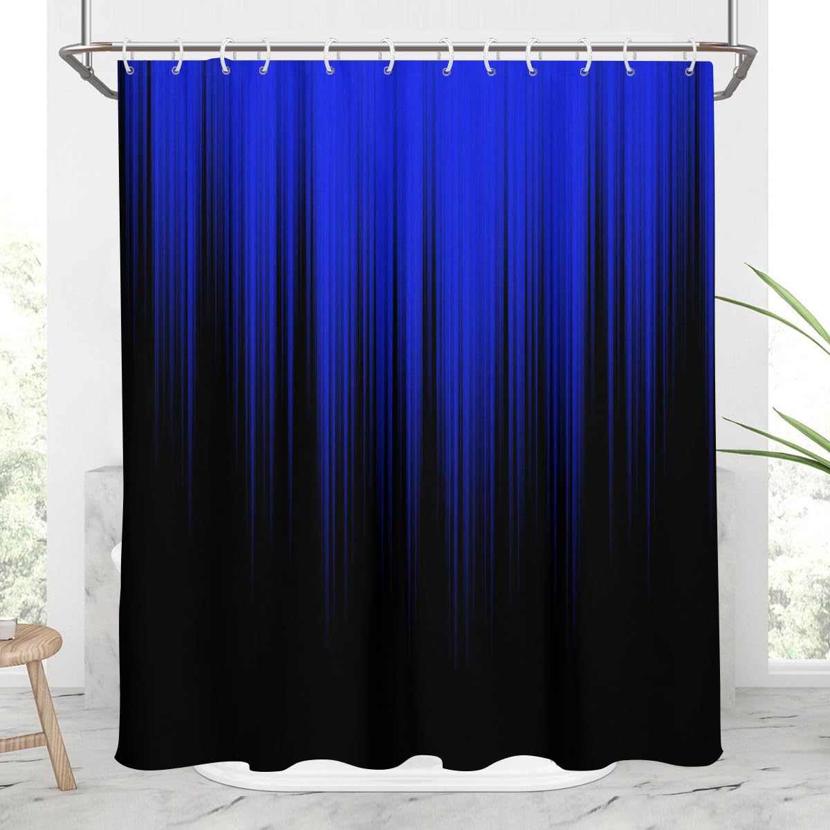 AAtter Royal Blue Shower Curtain Black Modern Abstract Mens Gothic Goth Cool Anime Dark Ombre Boys Teen Masculine Art Aesthetic Home Bathroom Decor